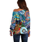Personalised Sharks NAIDOC Week 2024 Off Shoulder Sweater Australia Aboriginal Dot Painting