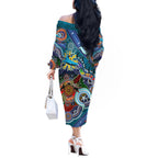 Personalised Sharks NAIDOC Week 2024 Off The Shoulder Long Sleeve Dress Australia Aboriginal Dot Painting