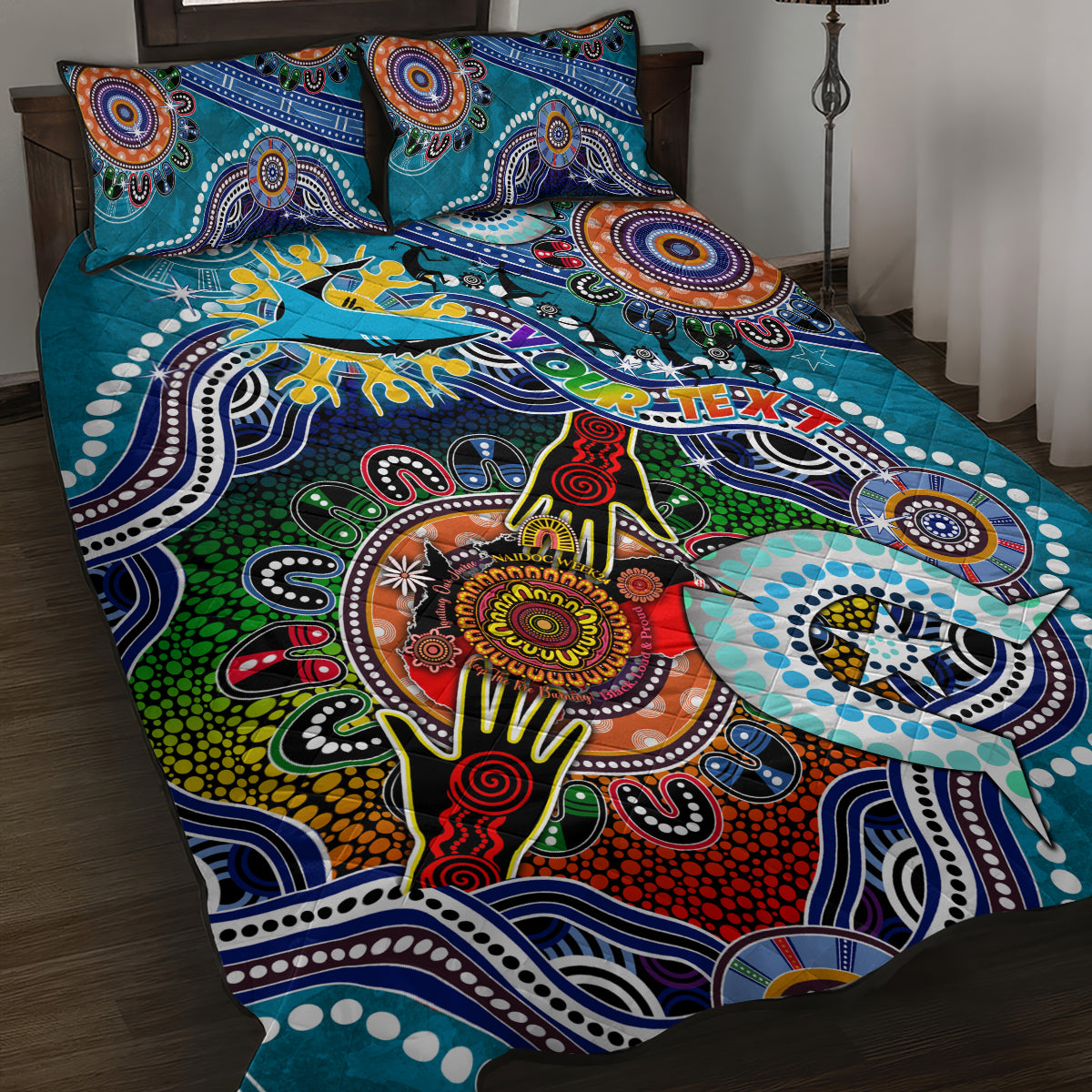 Personalised Sharks NAIDOC Week 2024 Quilt Bed Set Australia Aboriginal Dot Painting