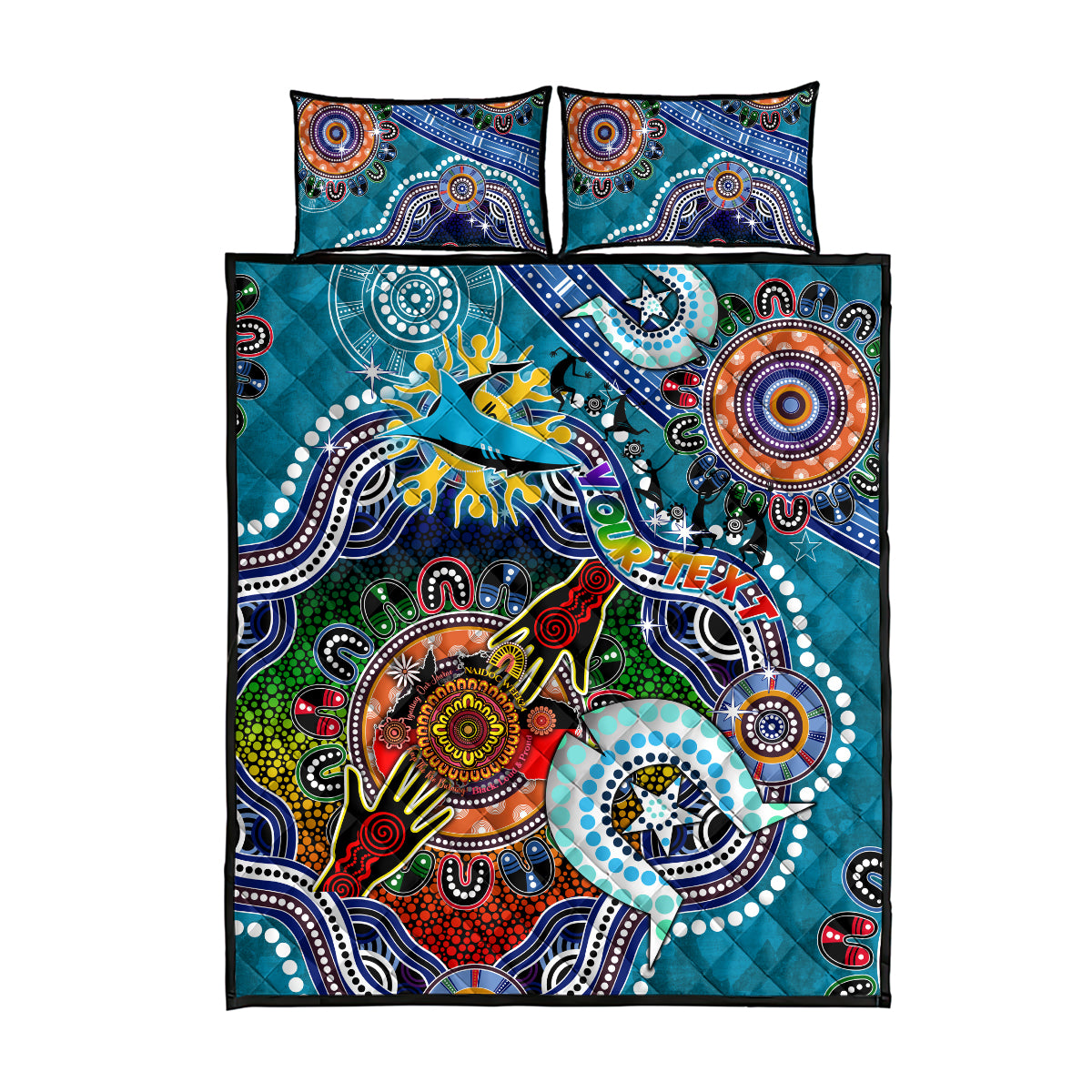 Personalised Sharks NAIDOC Week 2024 Quilt Bed Set Australia Aboriginal Dot Painting