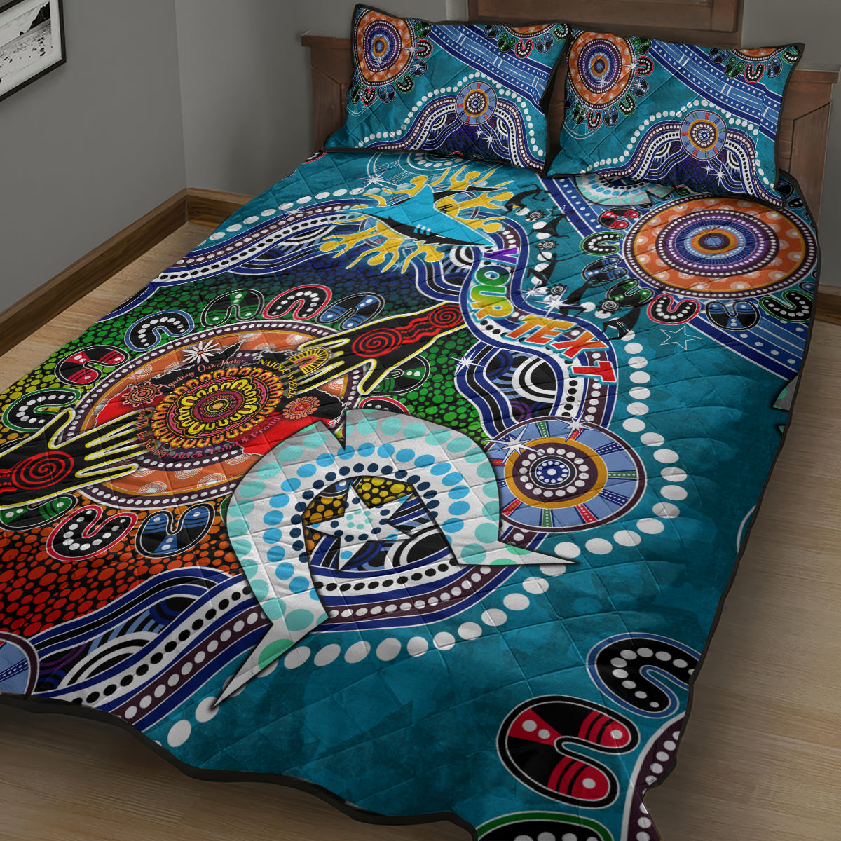 Personalised Sharks NAIDOC Week 2024 Quilt Bed Set Australia Aboriginal Dot Painting