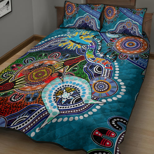 Personalised Sharks NAIDOC Week 2024 Quilt Bed Set Australia Aboriginal Dot Painting