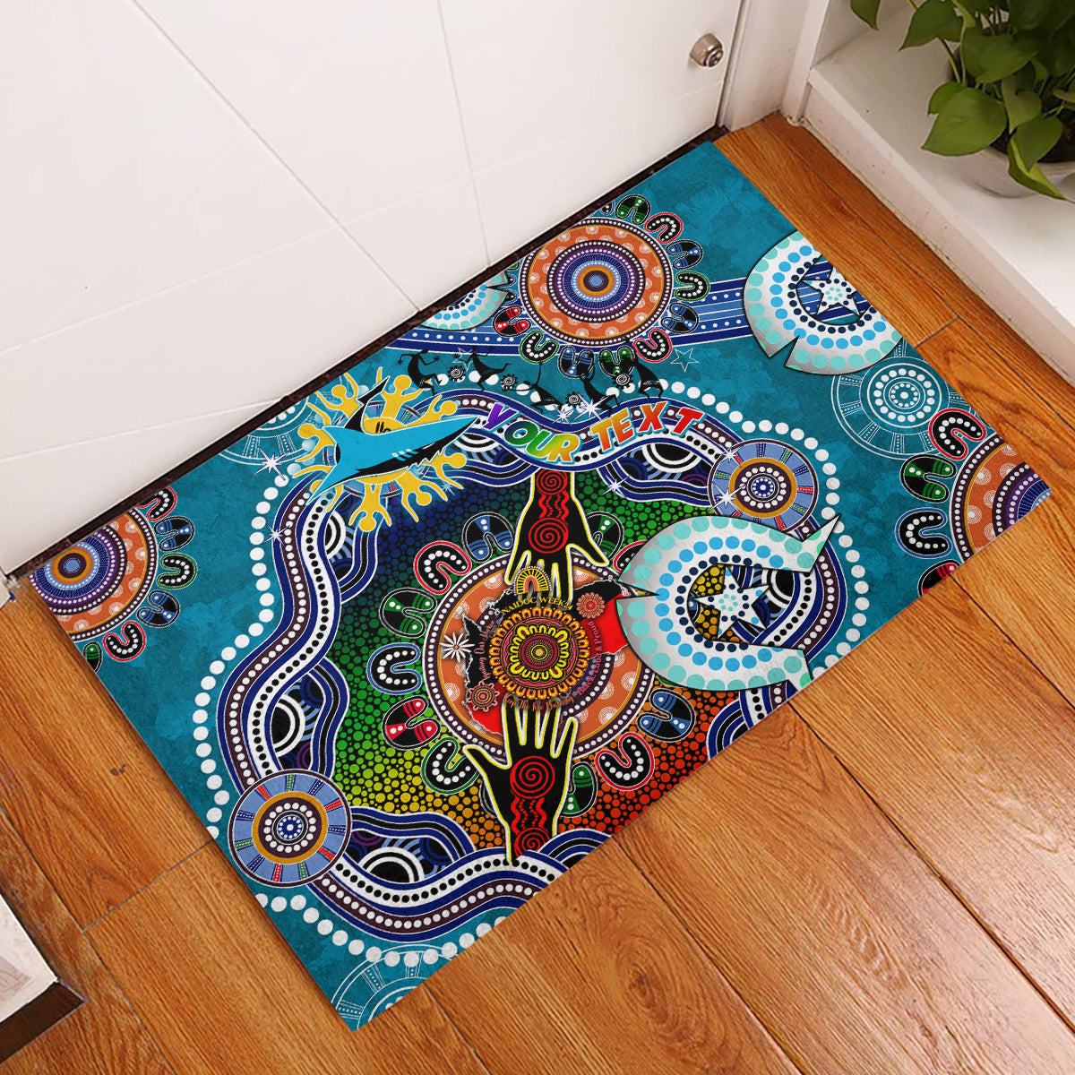 Personalised Sharks NAIDOC Week 2024 Rubber Doormat Australia Aboriginal Dot Painting