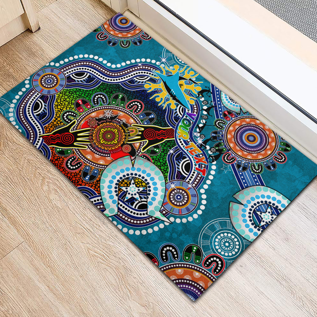 Personalised Sharks NAIDOC Week 2024 Rubber Doormat Australia Aboriginal Dot Painting