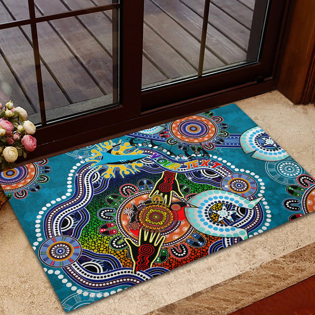 Personalised Sharks NAIDOC Week 2024 Rubber Doormat Australia Aboriginal Dot Painting