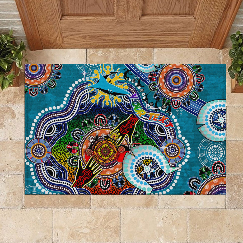 Personalised Sharks NAIDOC Week 2024 Rubber Doormat Australia Aboriginal Dot Painting