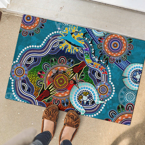 Personalised Sharks NAIDOC Week 2024 Rubber Doormat Australia Aboriginal Dot Painting