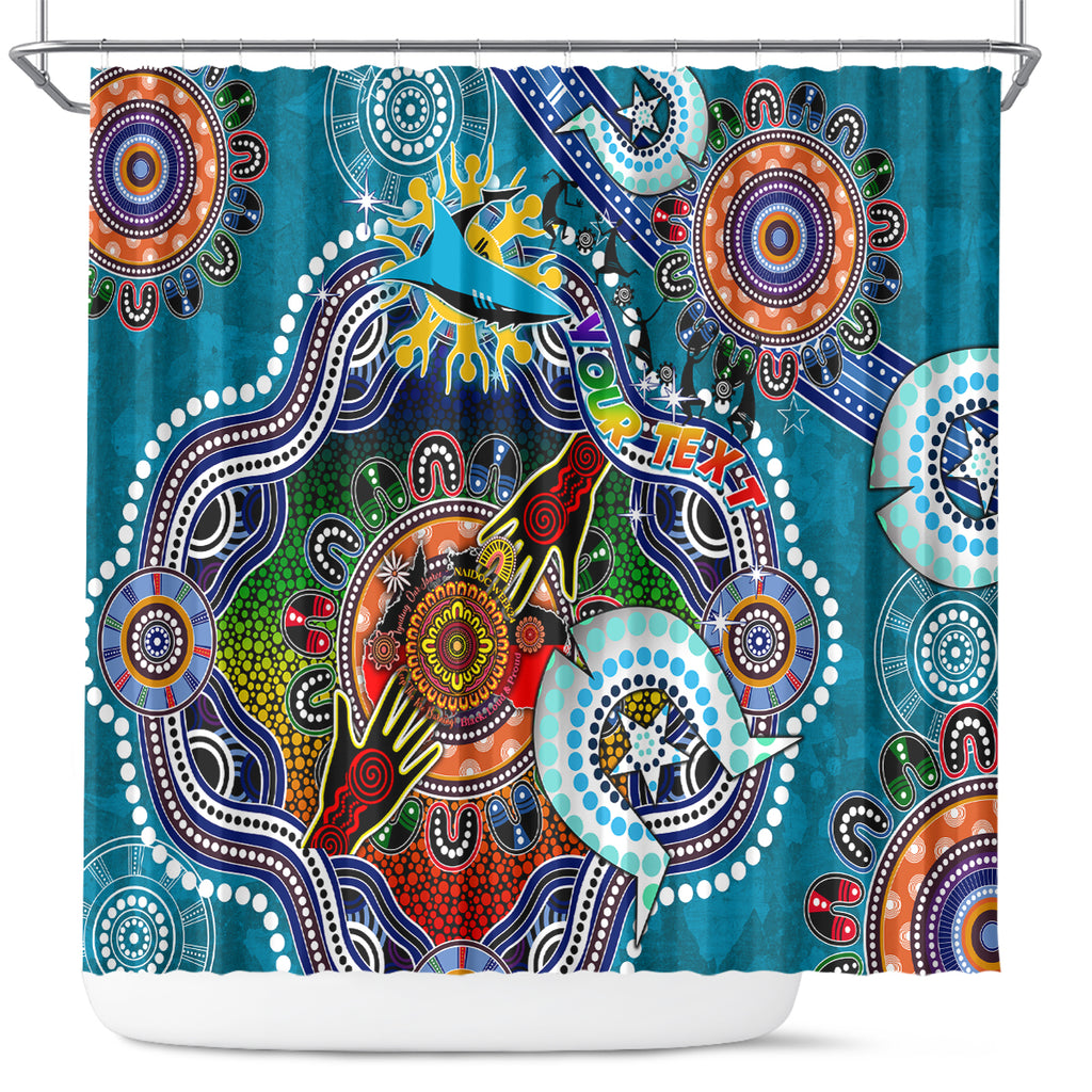 Personalised Sharks NAIDOC Week 2024 Shower Curtain Australia Aboriginal Dot Painting
