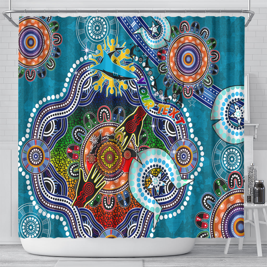Personalised Sharks NAIDOC Week 2024 Shower Curtain Australia Aboriginal Dot Painting