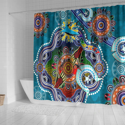 Personalised Sharks NAIDOC Week 2024 Shower Curtain Australia Aboriginal Dot Painting