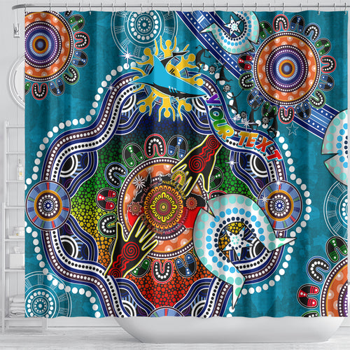 Personalised Sharks NAIDOC Week 2024 Shower Curtain Australia Aboriginal Dot Painting