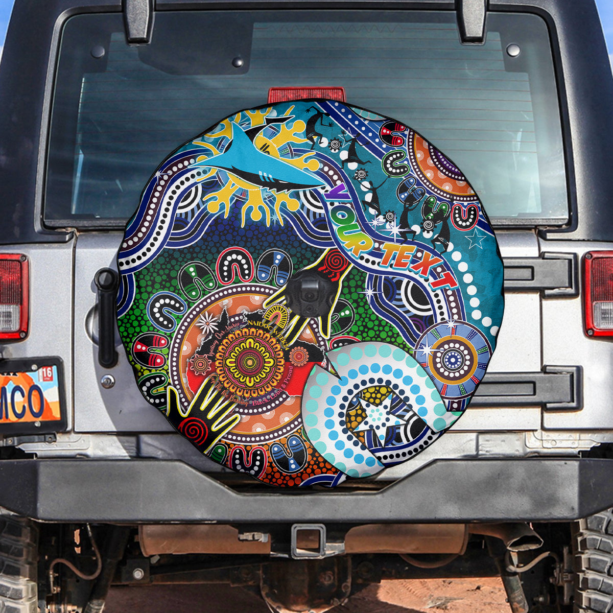 Personalised Sharks NAIDOC Week 2024 Spare Tire Cover Australia Aboriginal Dot Painting