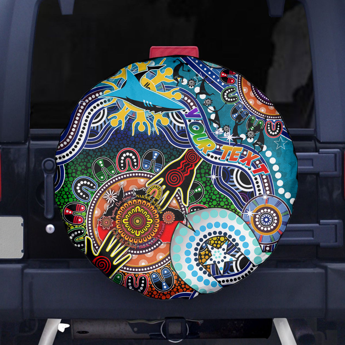 Personalised Sharks NAIDOC Week 2024 Spare Tire Cover Australia Aboriginal Dot Painting