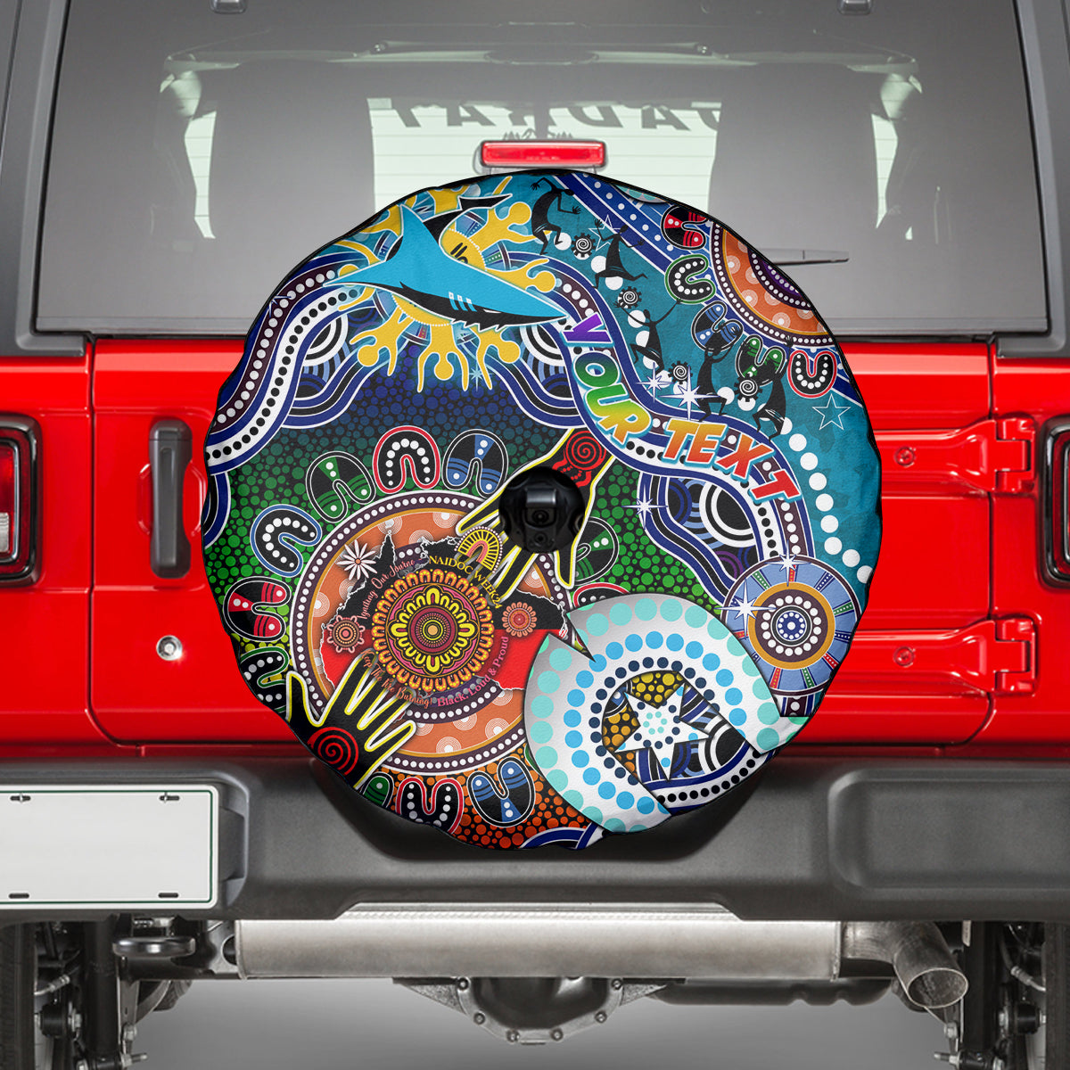 Personalised Sharks NAIDOC Week 2024 Spare Tire Cover Australia Aboriginal Dot Painting