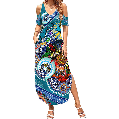Personalised Sharks NAIDOC Week 2024 Summer Maxi Dress Australia Aboriginal Dot Painting