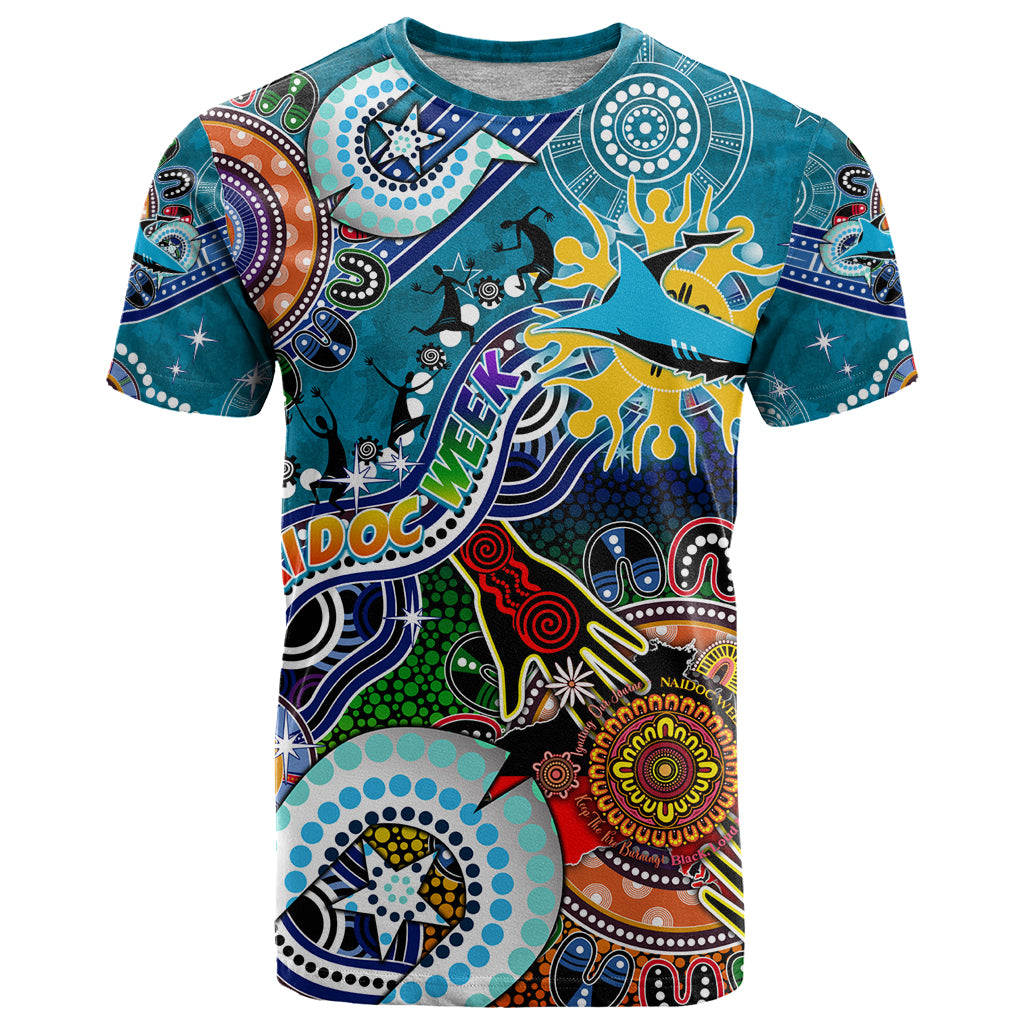 Personalised Sharks NAIDOC Week 2024 T Shirt Australia Aboriginal Dot Painting