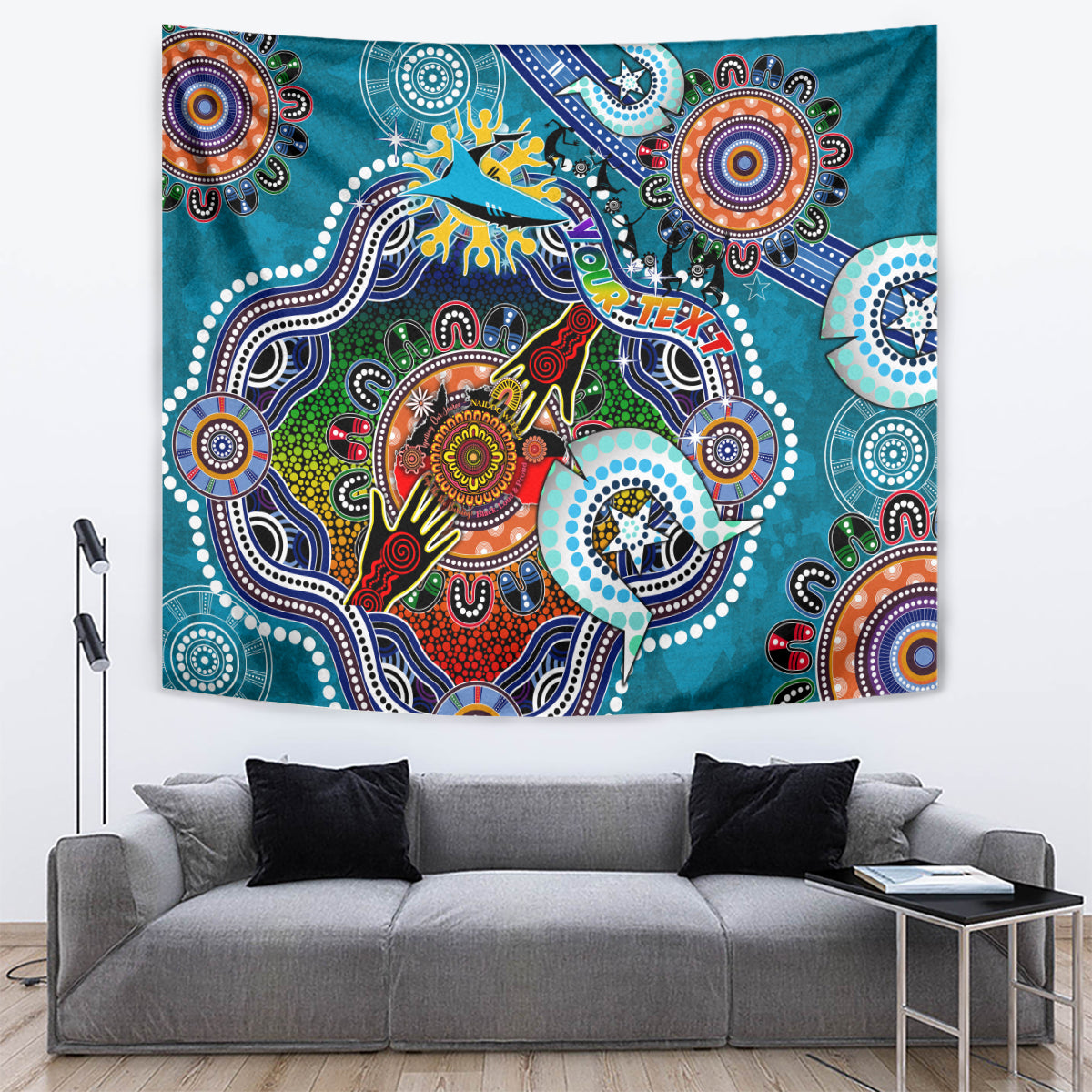 Personalised Sharks NAIDOC Week 2024 Tapestry Australia Aboriginal Dot Painting