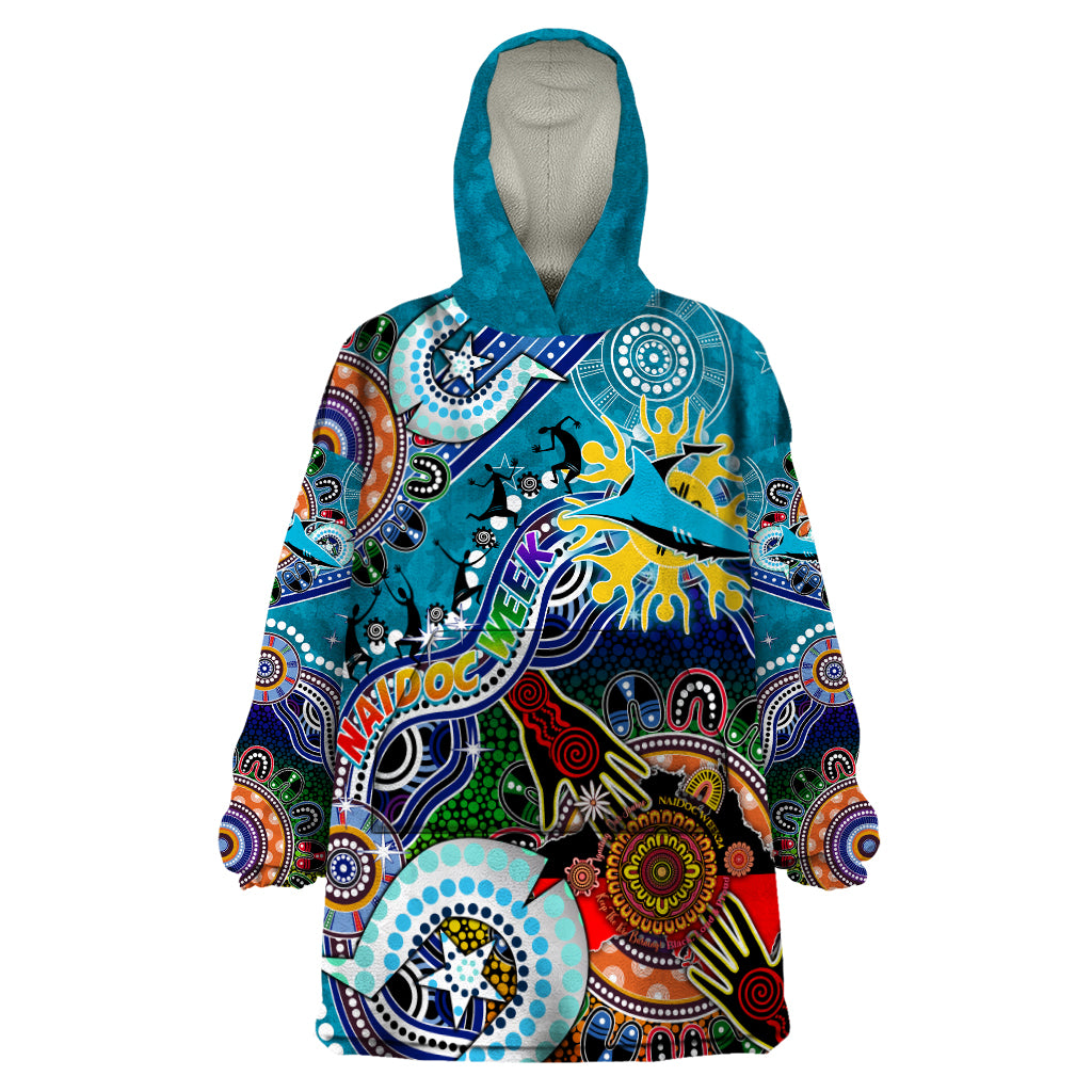 Personalised Sharks NAIDOC Week 2024 Wearable Blanket Hoodie Australia Aboriginal Dot Painting