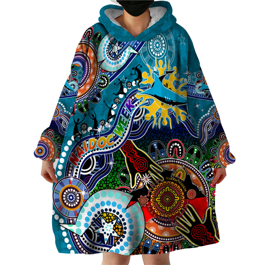Personalised Sharks NAIDOC Week 2024 Wearable Blanket Hoodie Australia Aboriginal Dot Painting