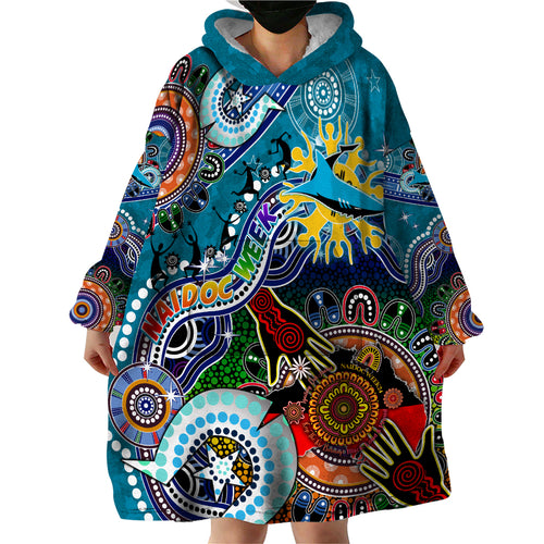 Personalised Sharks NAIDOC Week 2024 Wearable Blanket Hoodie Australia Aboriginal Dot Painting