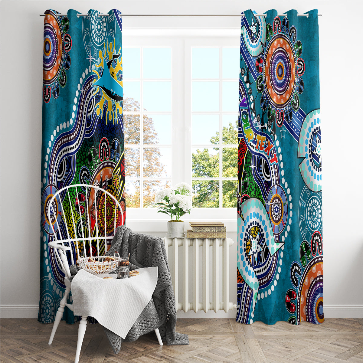 Personalised Sharks NAIDOC Week 2024 Window Curtain Australia Aboriginal Dot Painting