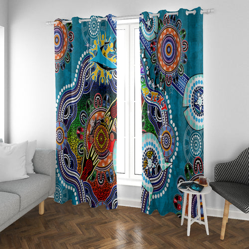 Personalised Sharks NAIDOC Week 2024 Window Curtain Australia Aboriginal Dot Painting