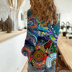 Personalised Sharks NAIDOC Week 2024 Women Casual Shirt Australia Aboriginal Dot Painting