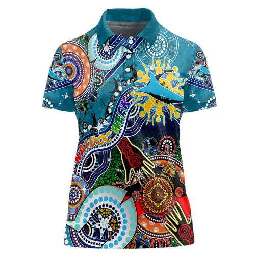 Personalised Sharks NAIDOC Week 2024 Women Polo Shirt Australia Aboriginal Dot Painting