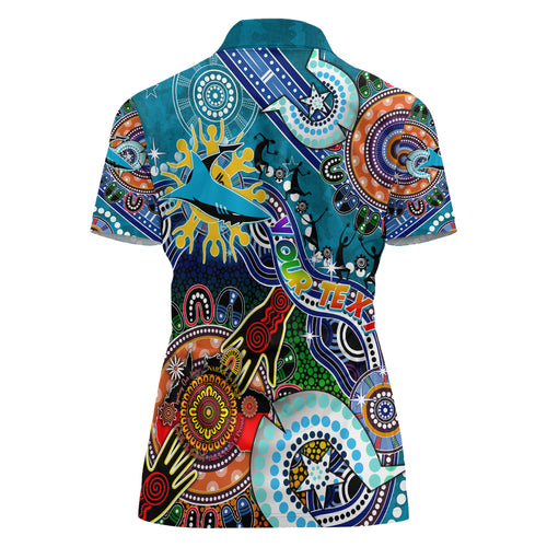 Personalised Sharks NAIDOC Week 2024 Women Polo Shirt Australia Aboriginal Dot Painting