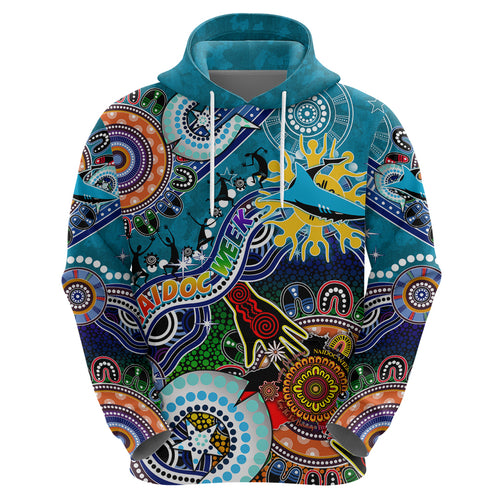 Personalised Sharks NAIDOC Week 2024 Zip Hoodie Australia Aboriginal Dot Painting
