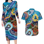 Personalised Titans NAIDOC Week 2024 Couples Matching Long Sleeve Bodycon Dress and Hawaiian Shirt Australia Aboriginal Dot Painting