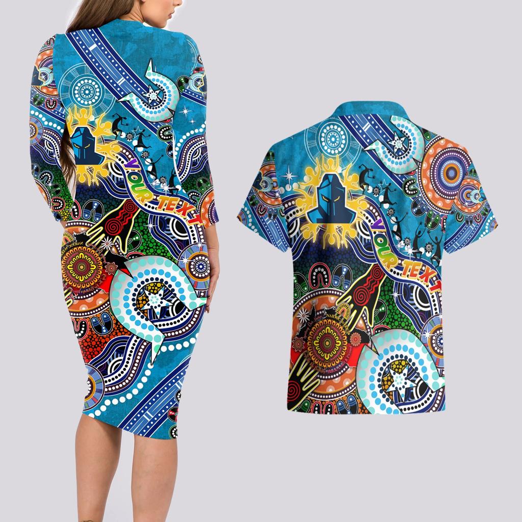 Personalised Titans NAIDOC Week 2024 Couples Matching Long Sleeve Bodycon Dress and Hawaiian Shirt Australia Aboriginal Dot Painting