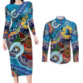 Personalised Titans NAIDOC Week 2024 Couples Matching Long Sleeve Bodycon Dress and Long Sleeve Button Shirt Australia Aboriginal Dot Painting