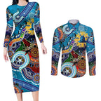 Personalised Titans NAIDOC Week 2024 Couples Matching Long Sleeve Bodycon Dress and Long Sleeve Button Shirt Australia Aboriginal Dot Painting