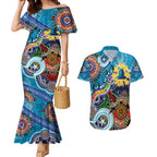 Personalised Titans NAIDOC Week 2024 Couples Matching Mermaid Dress and Hawaiian Shirt Australia Aboriginal Dot Painting