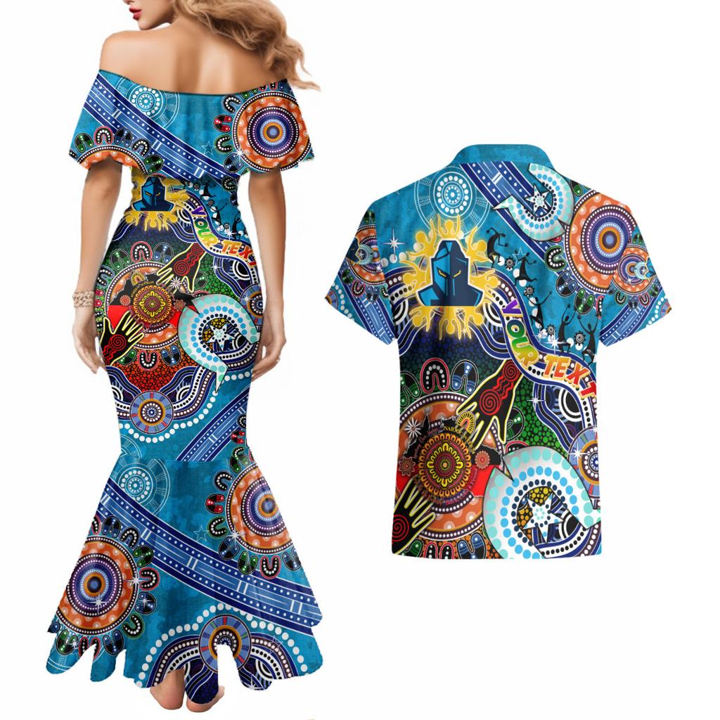 Personalised Titans NAIDOC Week 2024 Couples Matching Mermaid Dress and Hawaiian Shirt Australia Aboriginal Dot Painting