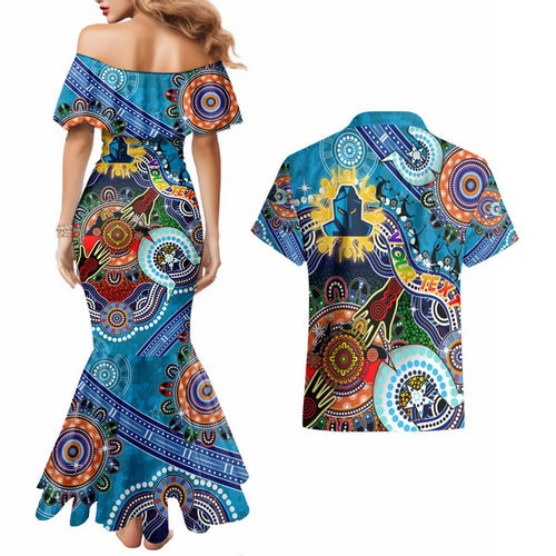 Personalised Titans NAIDOC Week 2024 Couples Matching Mermaid Dress and Hawaiian Shirt Australia Aboriginal Dot Painting
