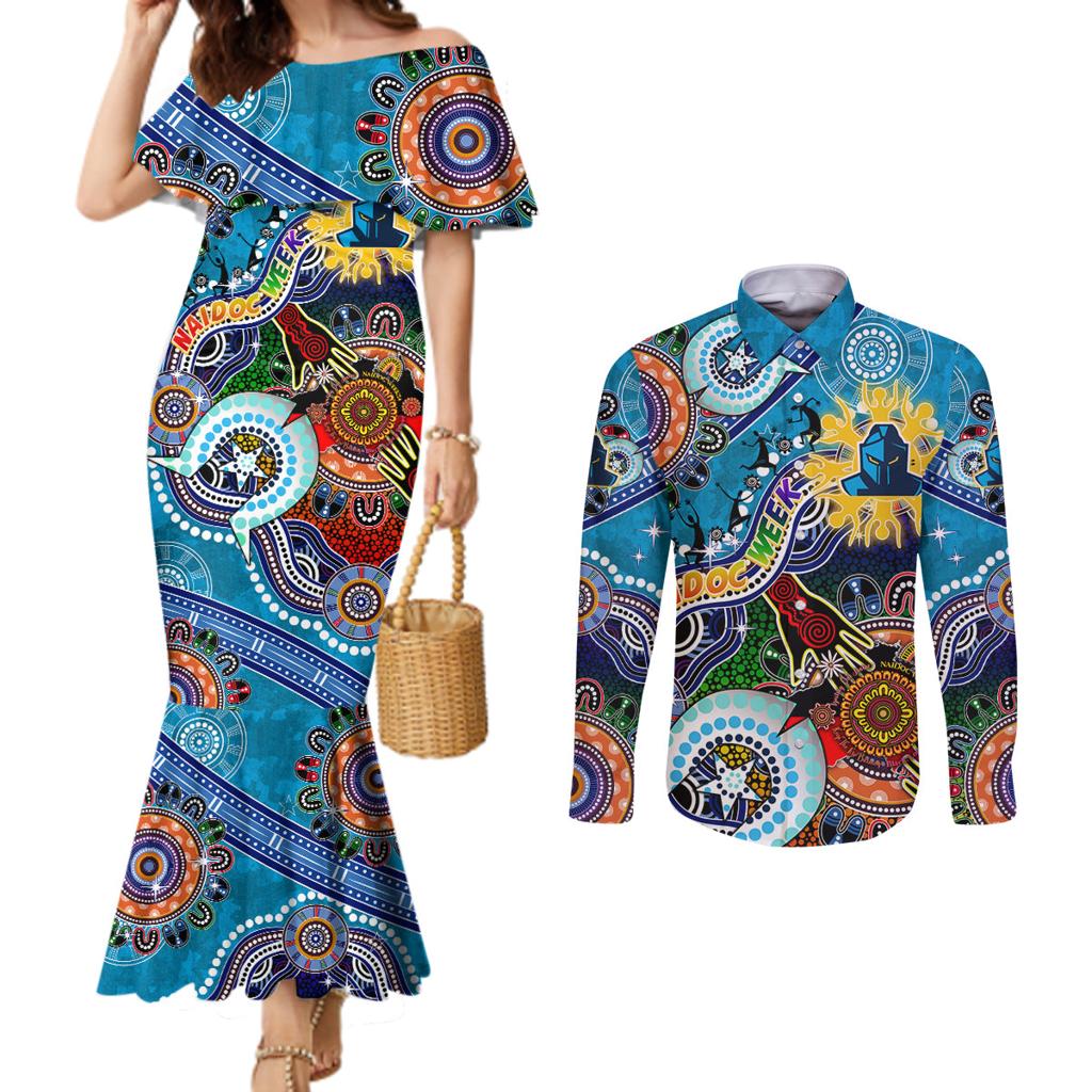 Personalised Titans NAIDOC Week 2024 Couples Matching Mermaid Dress and Long Sleeve Button Shirt Australia Aboriginal Dot Painting
