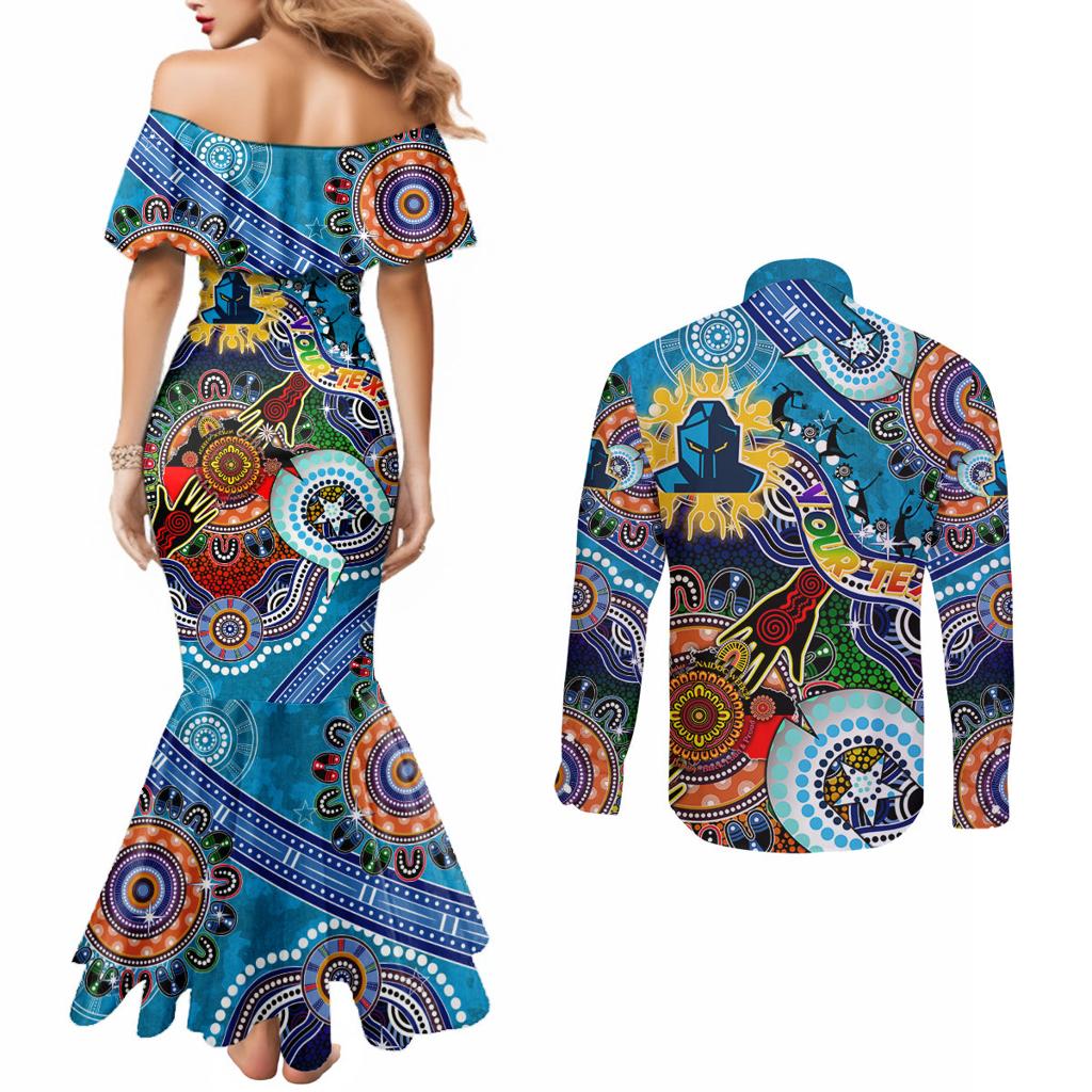 Personalised Titans NAIDOC Week 2024 Couples Matching Mermaid Dress and Long Sleeve Button Shirt Australia Aboriginal Dot Painting