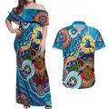 Personalised Titans NAIDOC Week 2024 Couples Matching Off Shoulder Maxi Dress and Hawaiian Shirt Australia Aboriginal Dot Painting