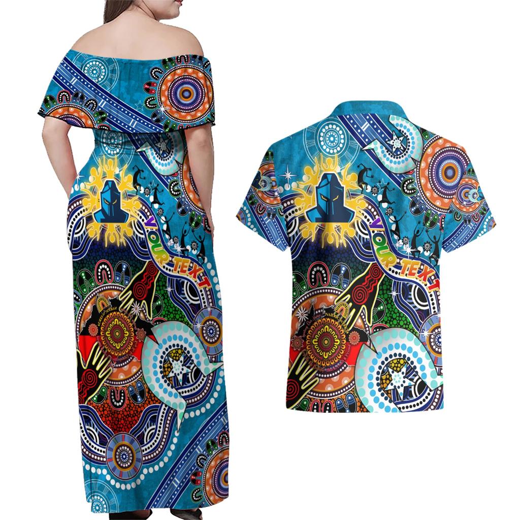 Personalised Titans NAIDOC Week 2024 Couples Matching Off Shoulder Maxi Dress and Hawaiian Shirt Australia Aboriginal Dot Painting