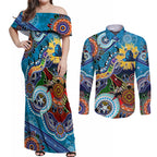 Personalised Titans NAIDOC Week 2024 Couples Matching Off Shoulder Maxi Dress and Long Sleeve Button Shirt Australia Aboriginal Dot Painting