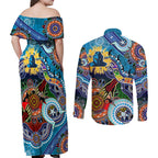 Personalised Titans NAIDOC Week 2024 Couples Matching Off Shoulder Maxi Dress and Long Sleeve Button Shirt Australia Aboriginal Dot Painting