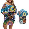 Personalised Titans NAIDOC Week 2024 Couples Matching Off Shoulder Short Dress and Hawaiian Shirt Australia Aboriginal Dot Painting