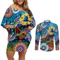 Personalised Titans NAIDOC Week 2024 Couples Matching Off Shoulder Short Dress and Long Sleeve Button Shirt Australia Aboriginal Dot Painting