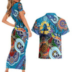 Personalised Titans NAIDOC Week 2024 Couples Matching Short Sleeve Bodycon Dress and Hawaiian Shirt Australia Aboriginal Dot Painting