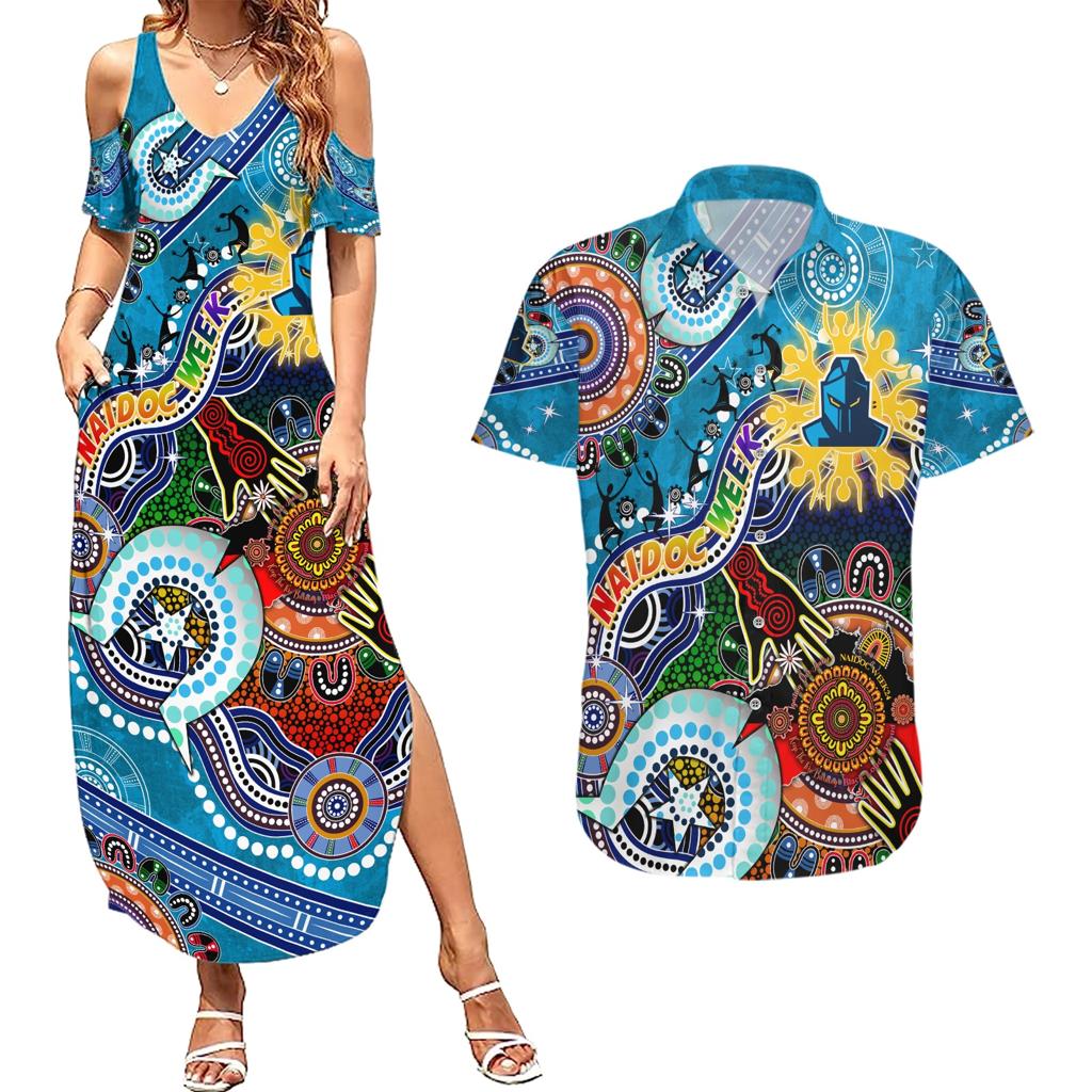 Personalised Titans NAIDOC Week 2024 Couples Matching Summer Maxi Dress and Hawaiian Shirt Australia Aboriginal Dot Painting