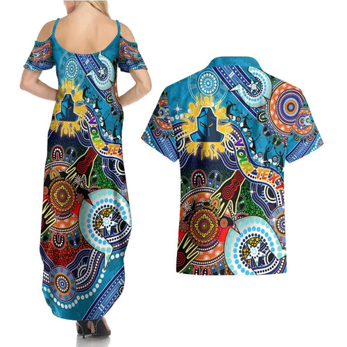 Personalised Titans NAIDOC Week 2024 Couples Matching Summer Maxi Dress and Hawaiian Shirt Australia Aboriginal Dot Painting