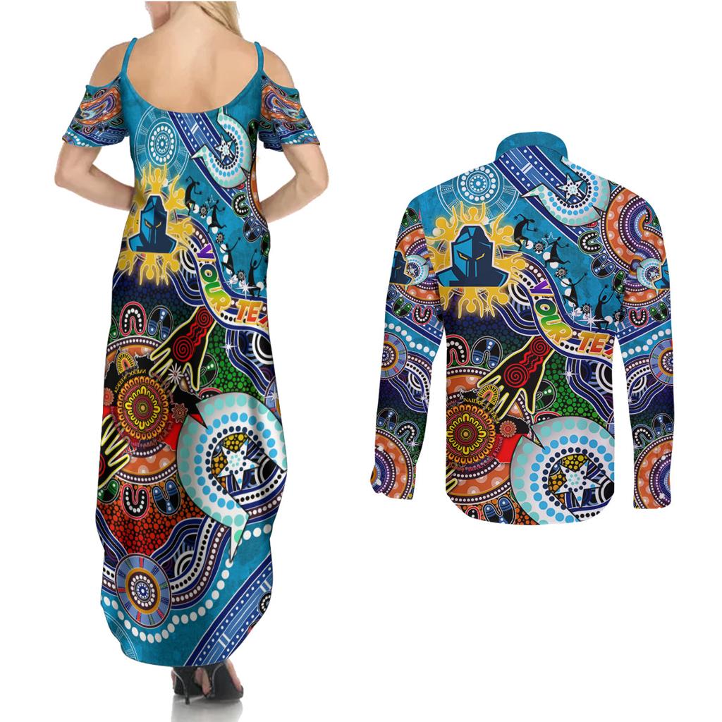 Personalised Titans NAIDOC Week 2024 Couples Matching Summer Maxi Dress and Long Sleeve Button Shirt Australia Aboriginal Dot Painting