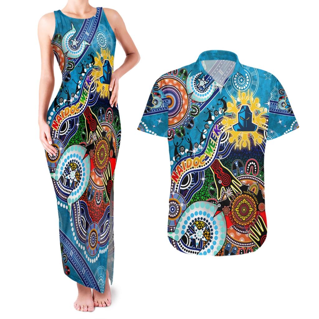 Personalised Titans NAIDOC Week 2024 Couples Matching Tank Maxi Dress and Hawaiian Shirt Australia Aboriginal Dot Painting